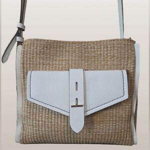 Liz‎ Claiborne Woven Straw Crossbody Bag with White Leather Trim